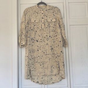 Sea New York Tan 3/4 Sleeve silk Dress with Mandarin Collar